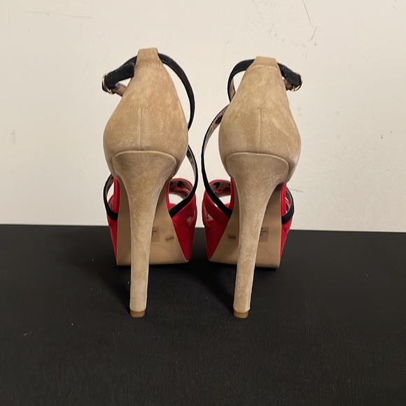 Jessica Simpson Red/Black/Tan Suede Platform Heels, size:8.5 - Picture 10 of 12